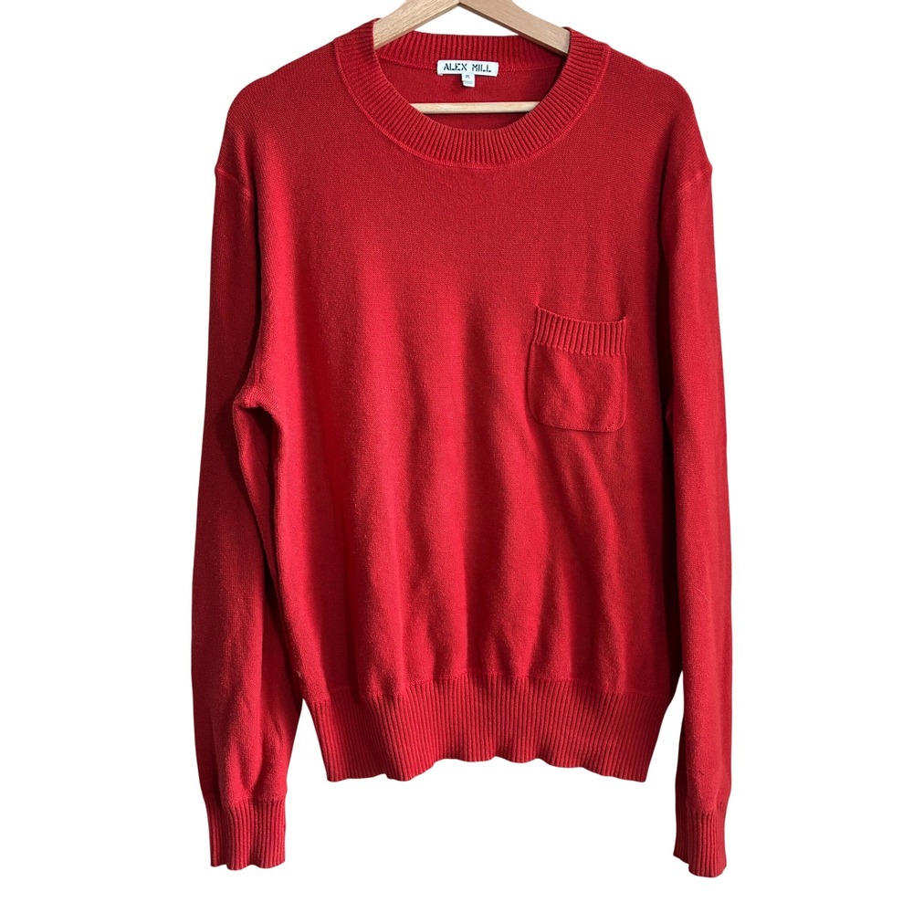 Alex Mill Pocket Crewneck Sweater Medium Red Mens 100% Cotton Knit